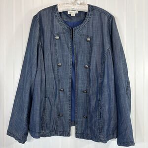 Coldwater Creek Womens Military Chambray Denim Jacket Size 20-22 Blue Tencel